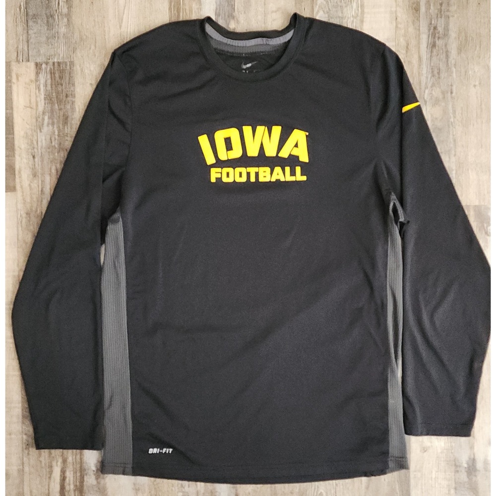Iowa Hawkeyes Football Adult Medium Black Shirt Nike Dri-Fit Long Sleeve Logo